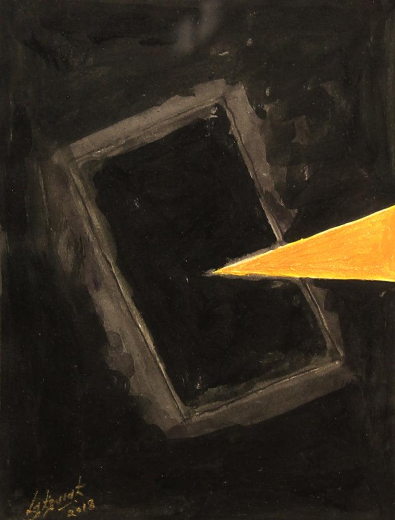 Abstract acrylic painting titled 'Solitude 13', 9x7 inches, by artist Surendra Chaware on Paper