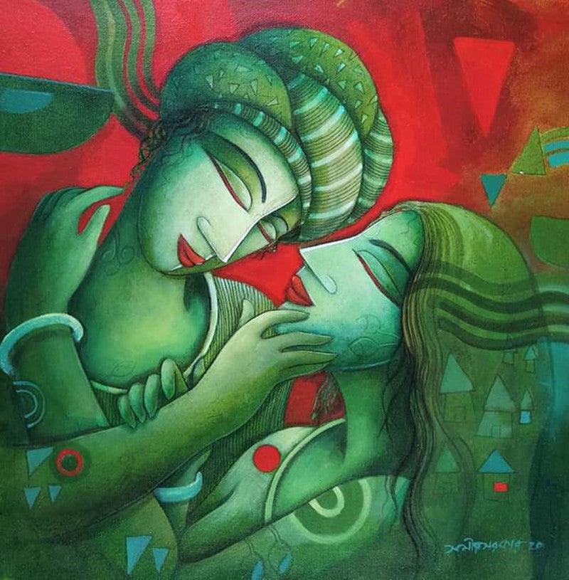 Figurative acrylic painting titled 'Someone Special', 20x19 inches, by artist Samir Sarkar on Canvas