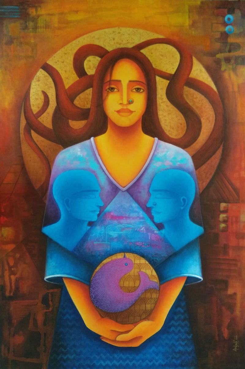Figurative acrylic painting titled 'Souls', 36x24 inches, by artist Anjali Surana on Canvas