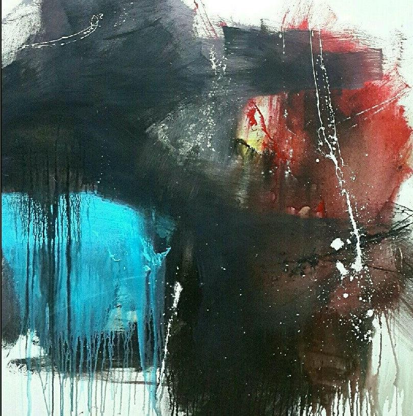 Abstract acrylic painting titled 'Space 55', 48x48 inches, by artist Gulrez Ali on Canvas