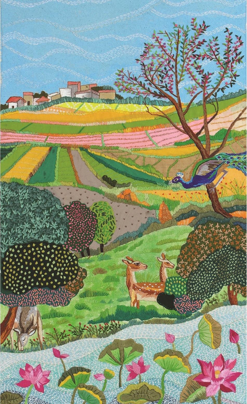 Animals mixed media painting titled 'Spring', 24x15 inches, by artist Shatabdi Roy on Canvas