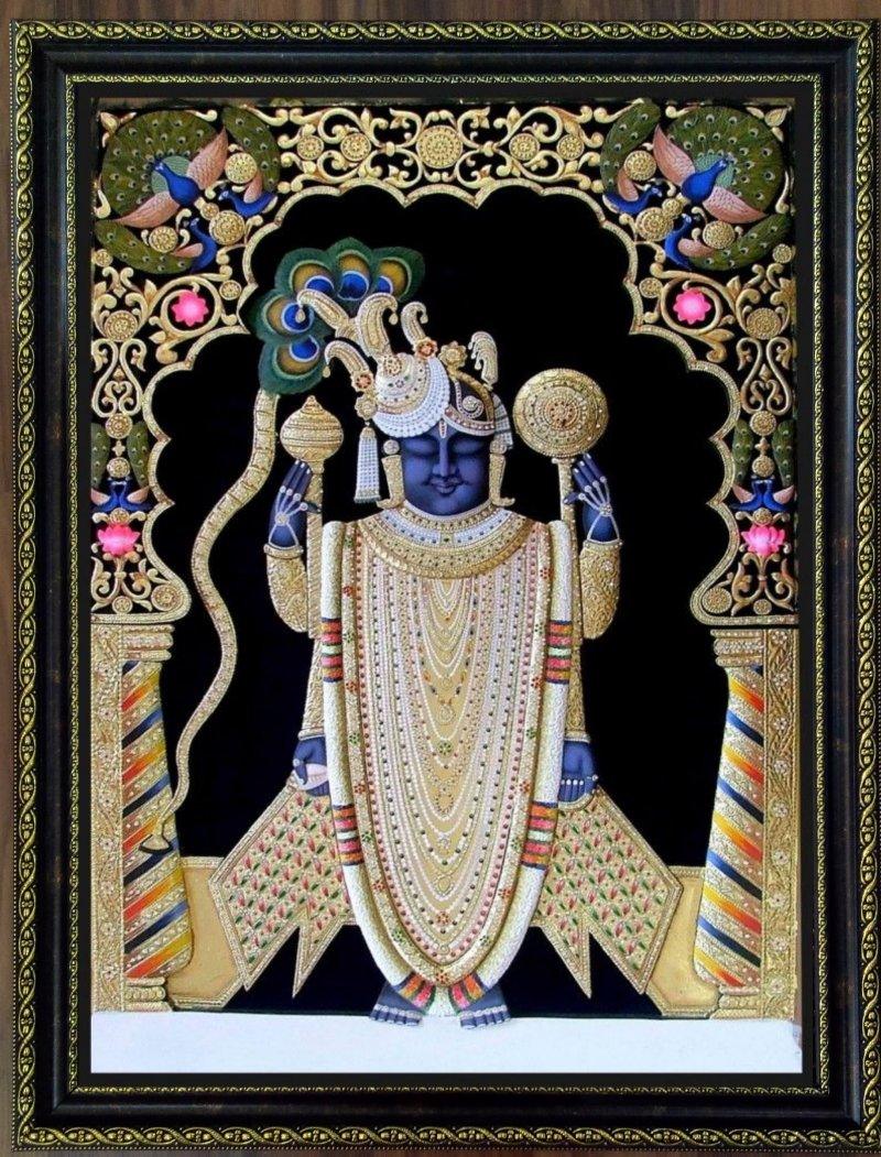 Religious tanjore traditional art titled 'Srinathji', 20x16 inches, by artist VANI VIJAY on Plywood