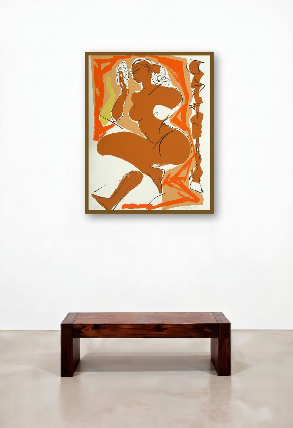 Sringar (Woman with Mirror) by artist Jatin Das displayed in a Rustic Foyer