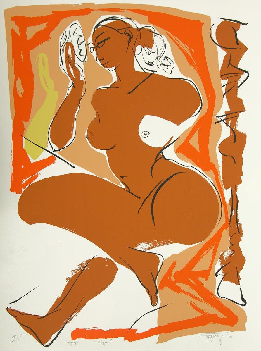 Figurative serigraphs painting titled 'Sringar', 40x30 inches, by artist Jatin Das on Paper