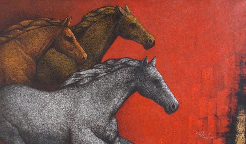 Animals acrylic painting titled 'Stallion', 30x48 inches, by artist Rajan Raghavan on Canvas
