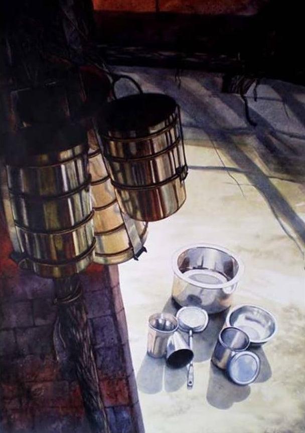 Still-life watercolor painting titled 'Still Life 2', 40x30 inches, by artist Saikat Maity on Acid Free Paper