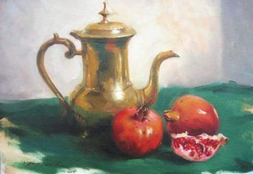 Still-life oil painting titled 'Still Life', 12x17 inches, by artist Vijay Jadhav on Canvas