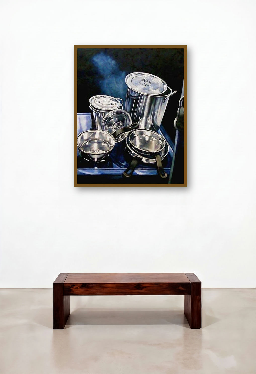 Still Life (Gleaming Kitchenware) by artist Saikat Maity displayed in a Art Deco Hallway