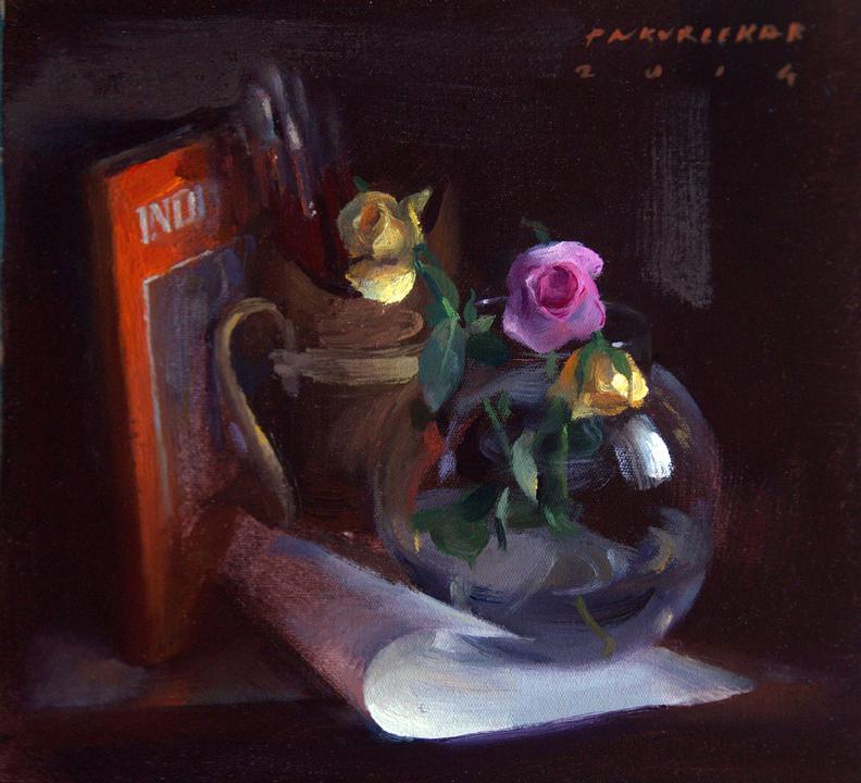 Still-life oil painting titled 'Still Life', 11x10 inches, by artist Pramod Kurlekar on Canvas