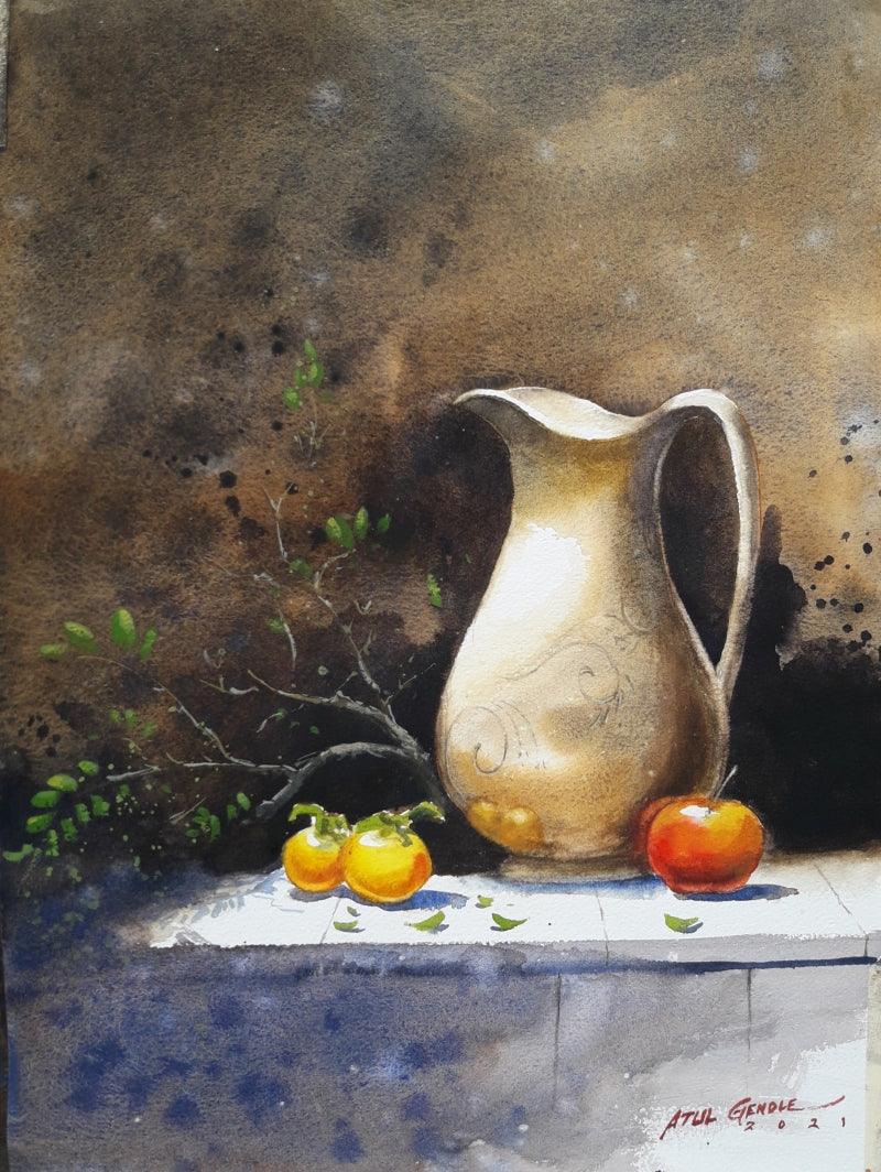 Still-life watercolor painting titled 'Still Life', 15x11 inches, by artist Atul Gendle on Paper