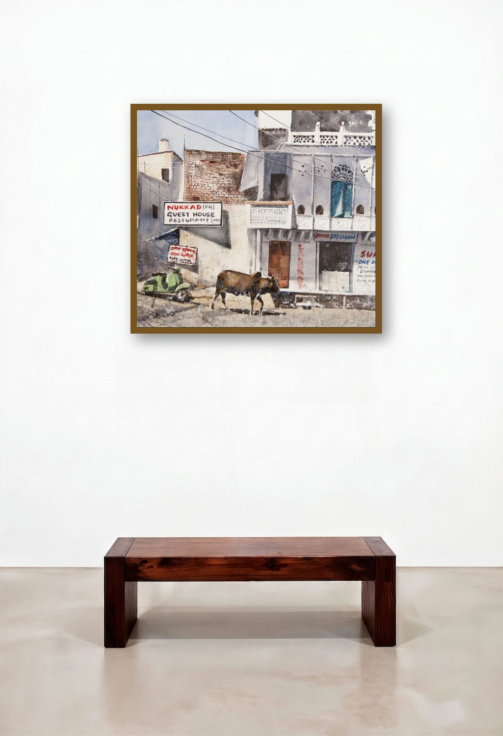 Streets Of Udaipur by artist Mrutyunjaya Dash displayed in a Traditional Hallway