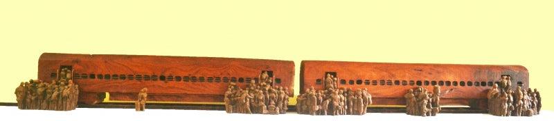 contemporary sculpture titled 'Struggle', 18x108x12 inches, by artist Arvind Prajapati on Wood, Fiberglass