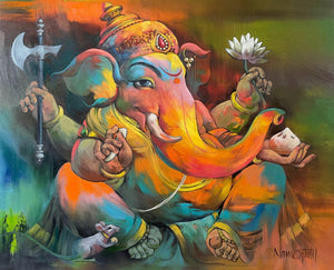 In-situ view of Namdev M Patil's 'Sumukha' painting in a room