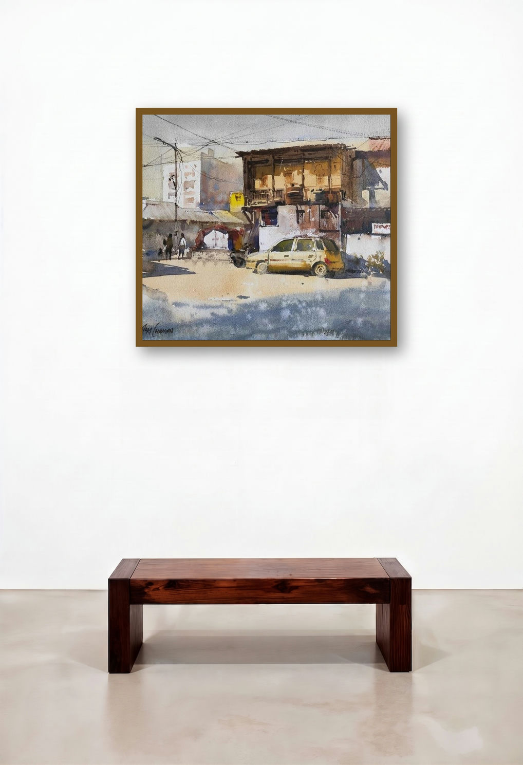 Sunbath (Sunlit Corner) by artist Anupam Chauhan displayed in a Classic Home Office