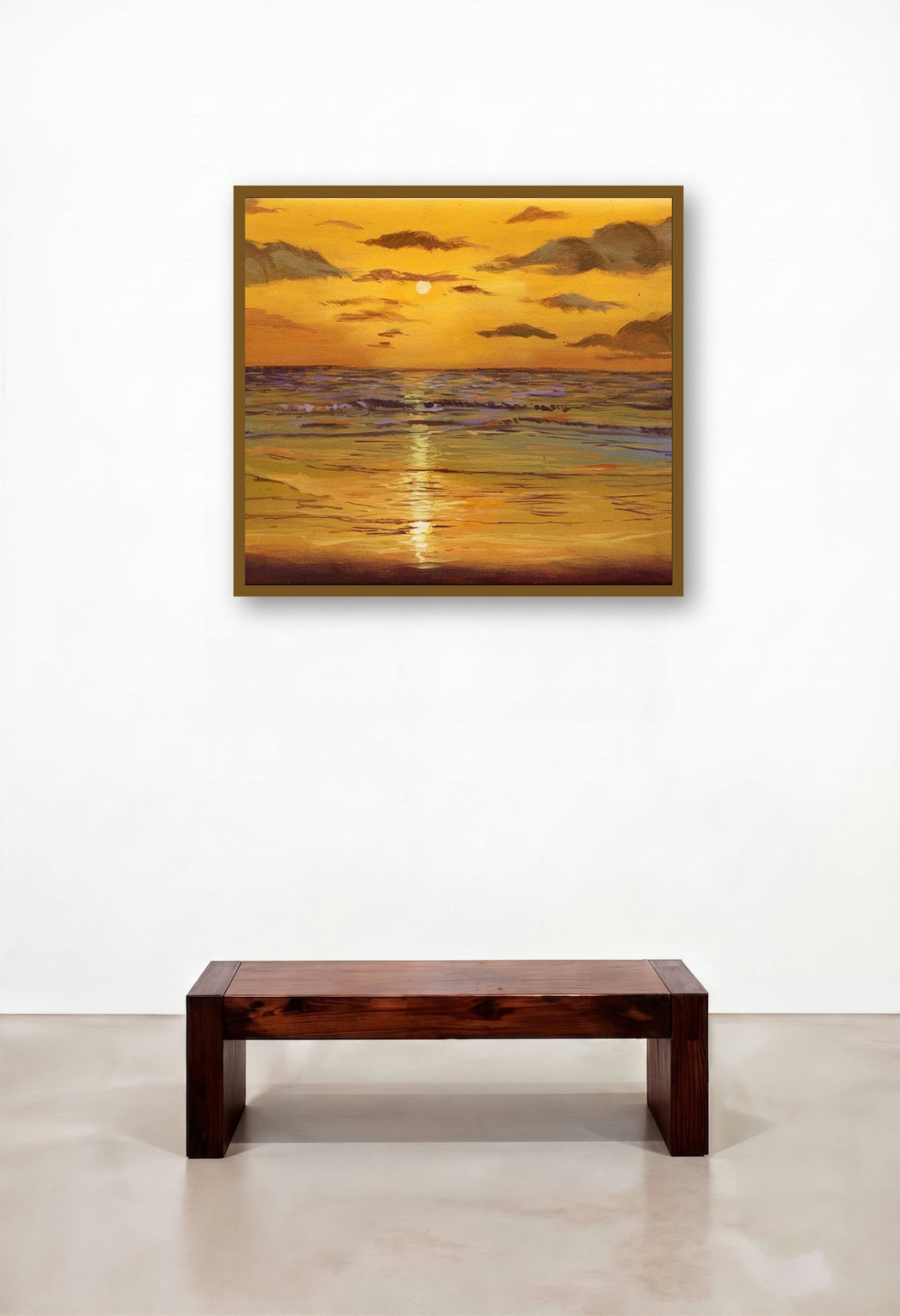 Sunset (Golden Sunset Seascape) by artist Chandrashekhar P Aher displayed in a Eclectic Library