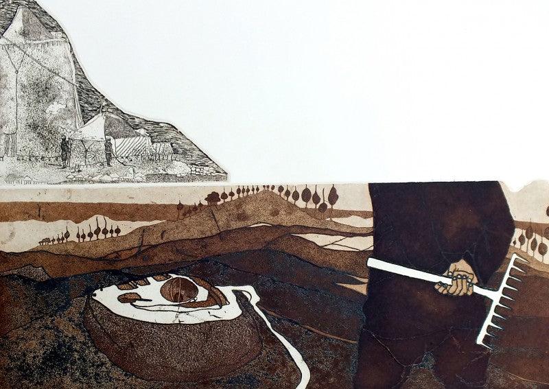 Abstract mixed media painting titled 'Sunset', 16x12 inches, by artist Sudeep Kumar Bashyal on Paper