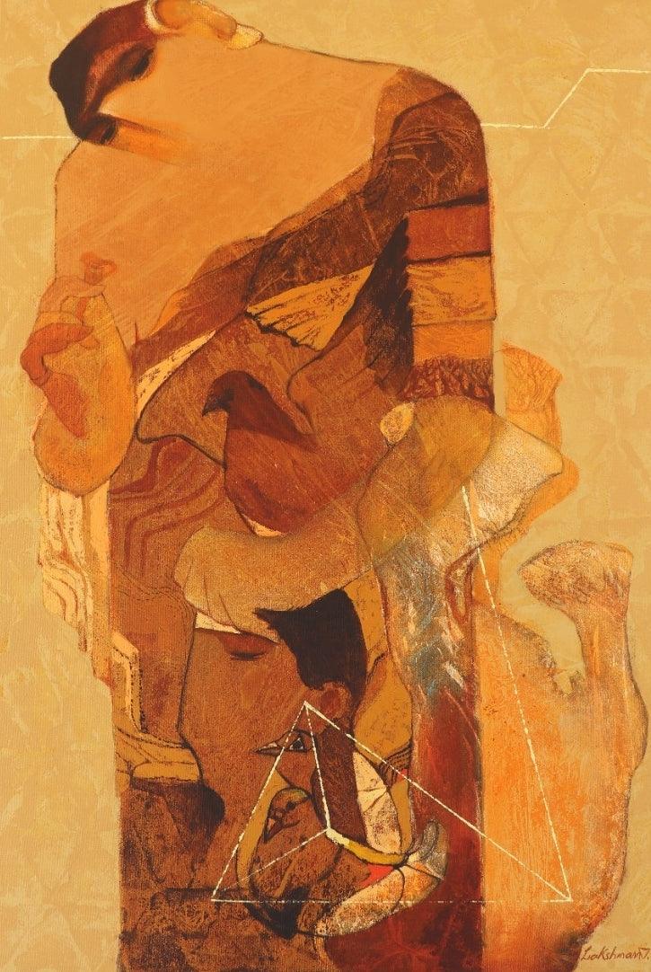 Figurative acrylic painting titled 'Swayvedan 106', 36x24 inches, by artist Lakshman Chavan on Canvas