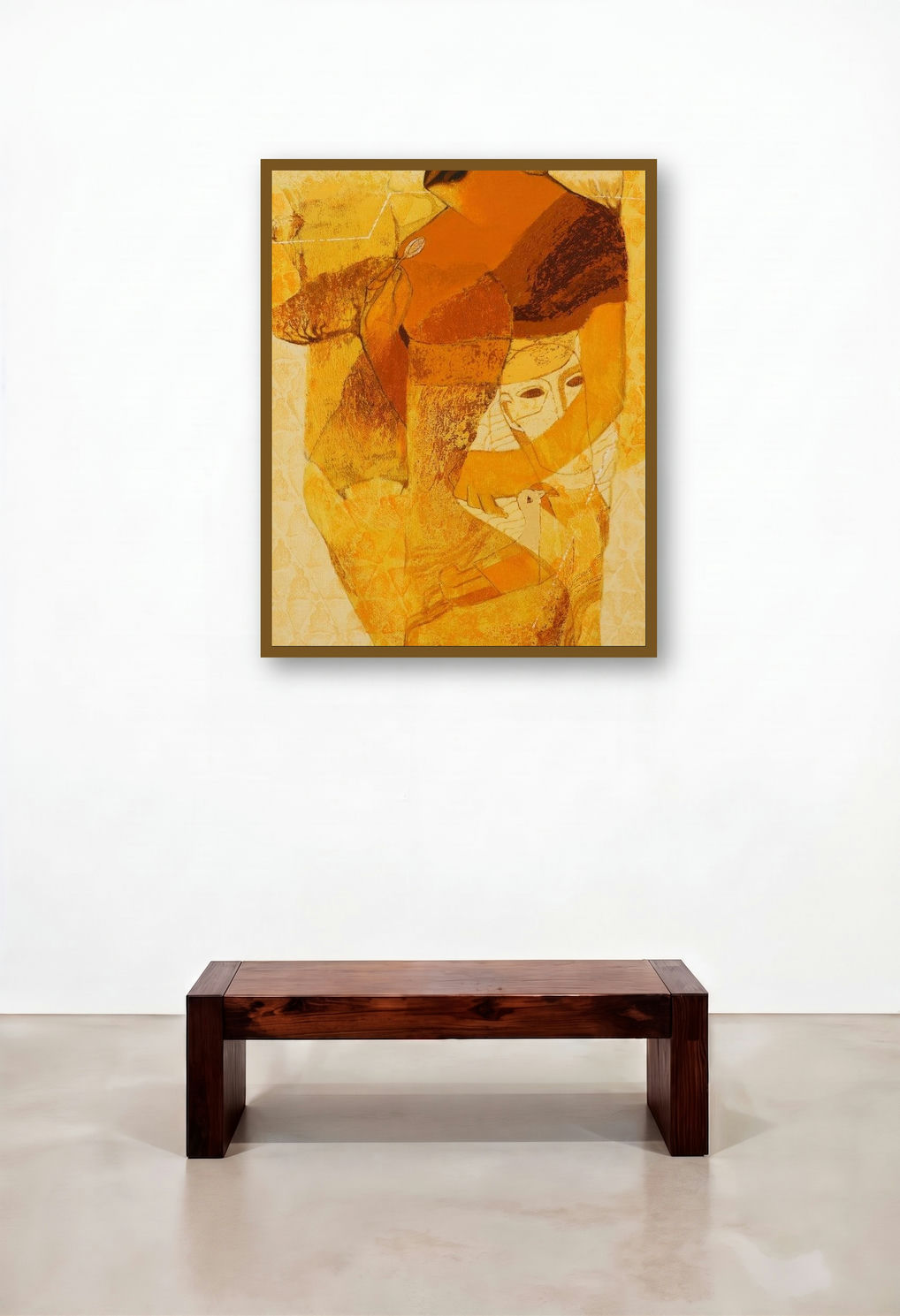 Swayvedan 108 (Tender Embrace) by artist Lakshman Chavan displayed in a Art Deco Executive Office