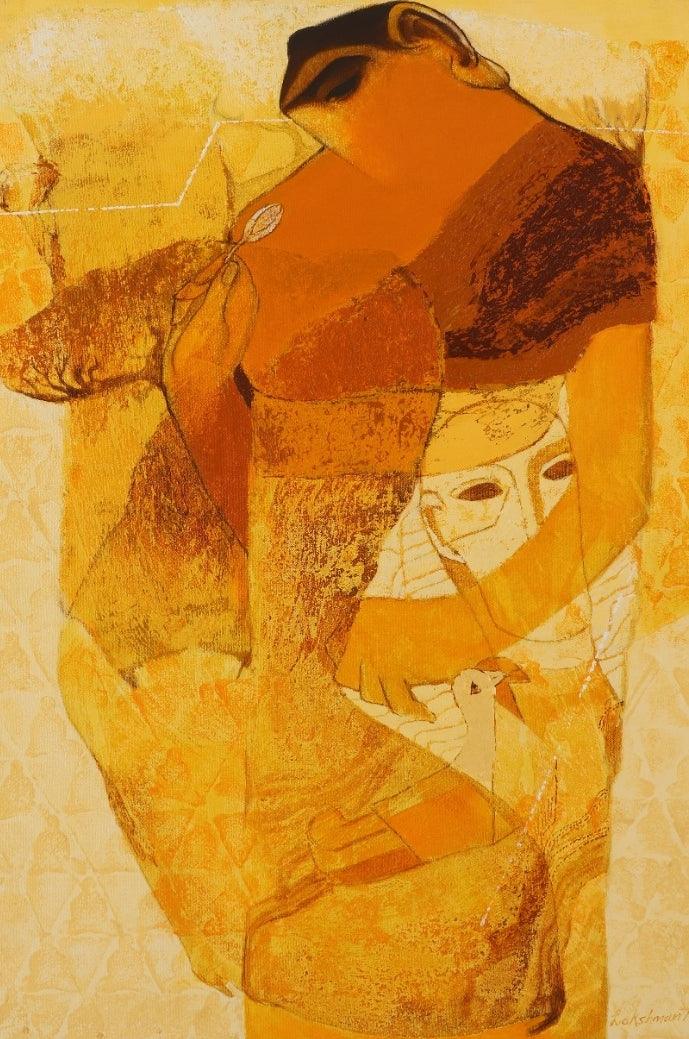 Figurative acrylic painting titled 'Swayvedan 108', 36x24 inches, by artist Lakshman Chavan on Canvas