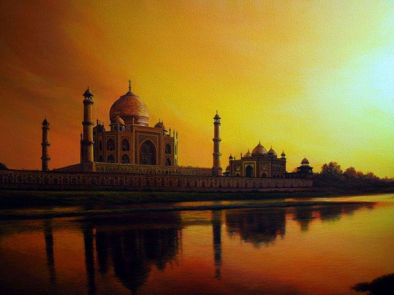 Place acrylic painting titled 'Taj Mahal', 30x40 inches, by artist Amit Bhar on canvas