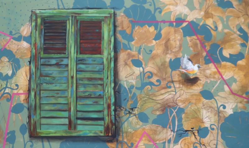 contemporary acrylic painting titled 'Talking With Wall', 36x60 inches, by artist GOPAL Roy on Canvas