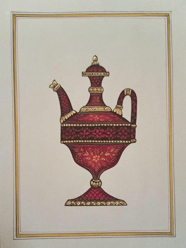 Still-life miniature traditional art titled 'Tea Pot', 10x7 inches, by artist Pichwai Art on Paper