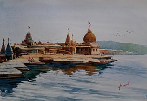 Place mixed media titled 'Temple', 20x14 inches, by artist Prasanta Maiti on Paper