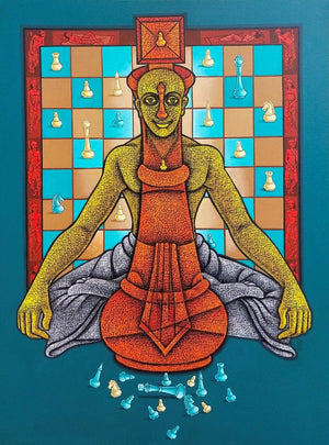 Figurative acrylic painting titled 'The Being King', 48x36 inches, by artist Satyajeet Shinde on Canvas
