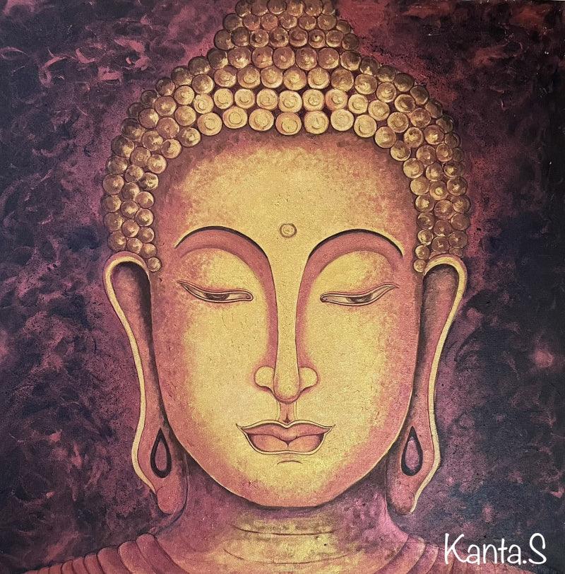 meditation acrylic painting titled 'The Buddha', 24x24 inches, by artist Kanta SIngh on Canvas