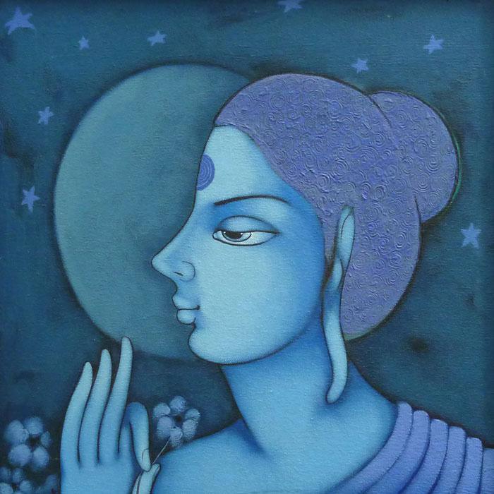 Figurative acrylic painting titled 'The Buddha', 15x15 inches, by artist Manoj Aher on Canvas