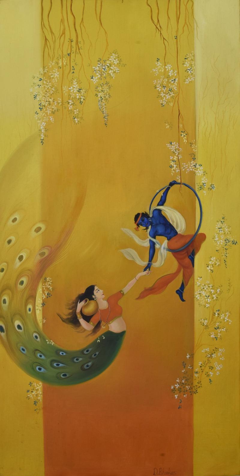 Religious oil painting titled 'The Divine Love', 48x24 inches, by artist Durshit Bhaskar on Canvas