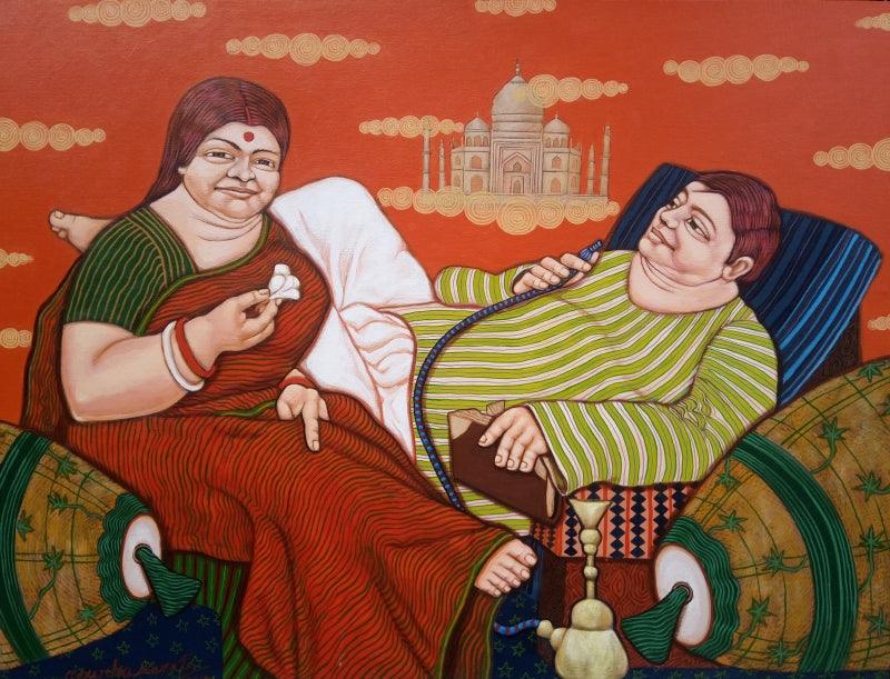 Figurative acrylic painting titled 'The Dream', 36x48 inches, by artist Apurba Karati on Canvas