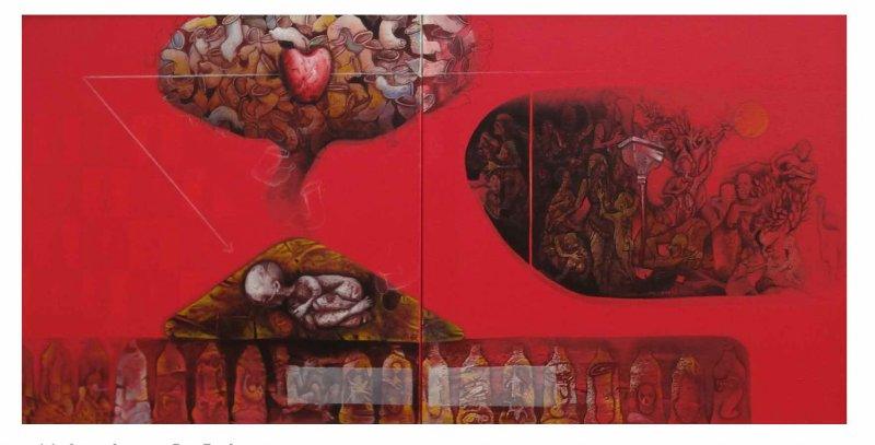 Figurative acrylic painting titled 'The Girl', 60x54 inches, by artist Mahesh Pal Gobra on canvas