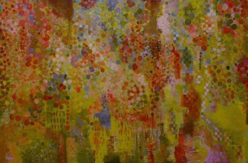 Abstract acrylic painting titled 'The Green', 48x72 inches, by artist Sunayana Malhotra on Canvas