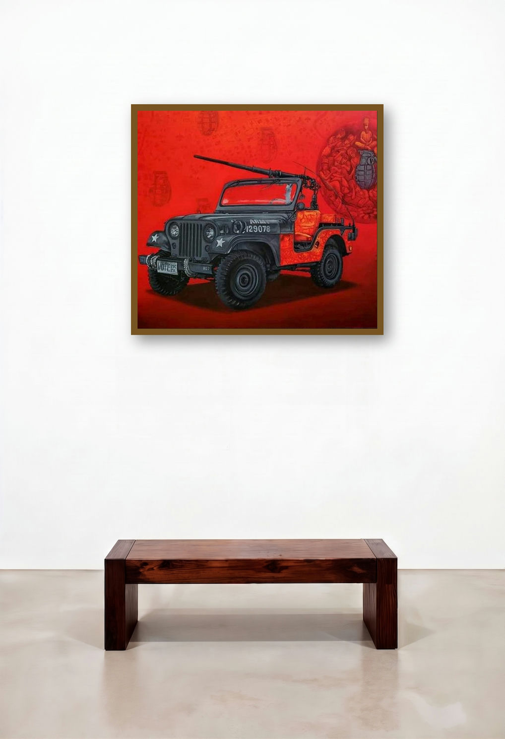 The Journey (War Machine) by artist Samir Sarkar displayed in a Coastal Family Room