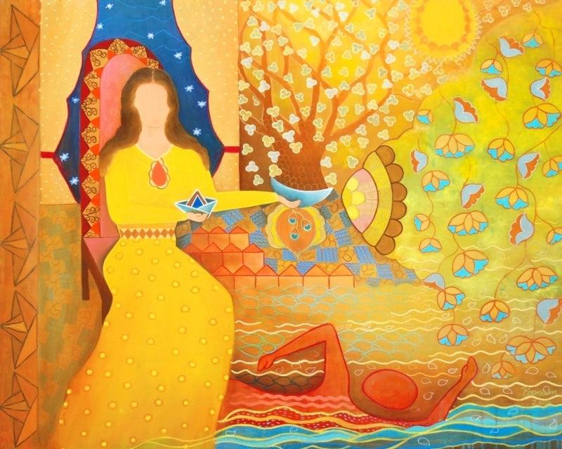 contemporary mixed media painting titled 'The Journey', 34x42 inches, by artist Poonam Agarwal on Canvas