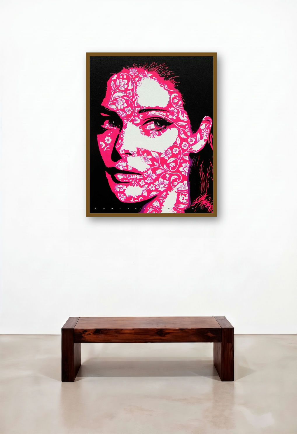 The Lady 2 (Bloom Within) by artist Sujit Karmakar displayed in a Classic Family Room
