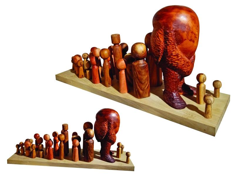 Figurative sculpture titled 'The Leader', 15x35x9 inches, by artist Nirmal Mallick on Wood, Fiberglass