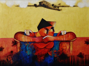 Figurative acrylic painting titled 'The Life', 36x45 inches, by artist Nawal Kishore on Canvas
