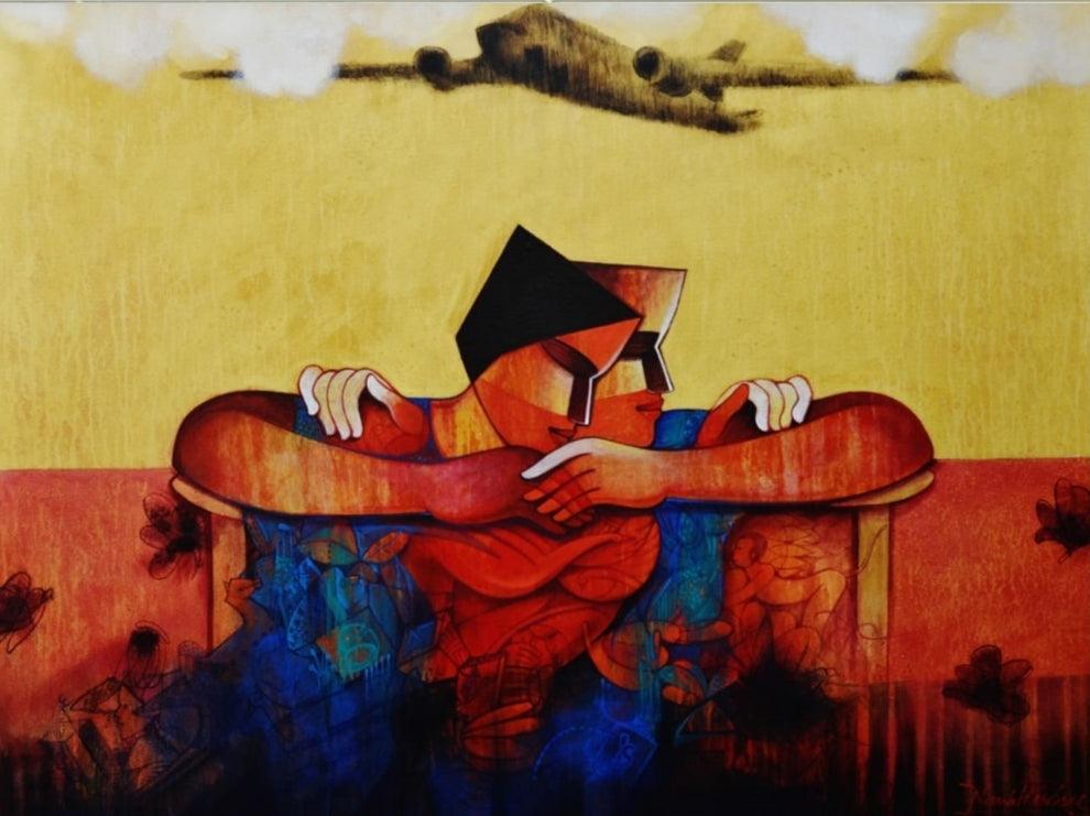 Figurative acrylic painting titled 'The Life', 36x45 inches, by artist Nawal Kishore on Canvas