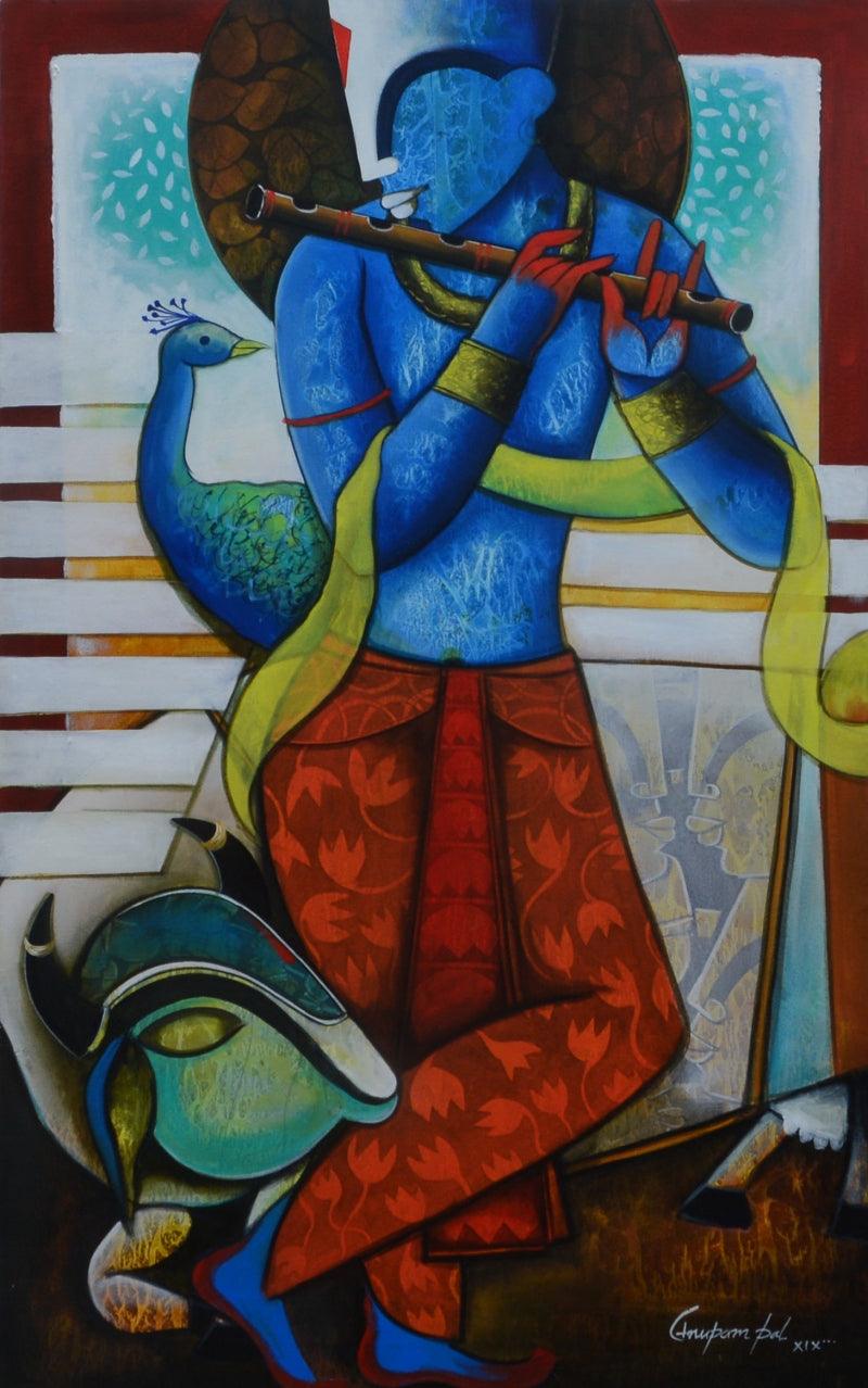 contemporary acrylic painting titled 'The Mesmerizing Tunes 4', 48x30 inches, by artist Anupam Pal on canvas