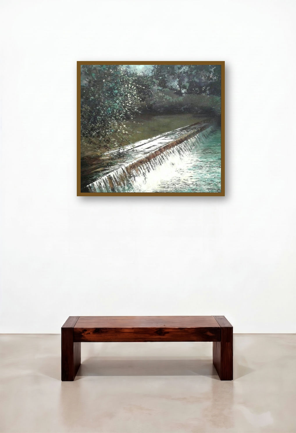 The Morning (Waterfall in the Woods) by artist Sachin Gaikwad displayed in a Industrial Home Office