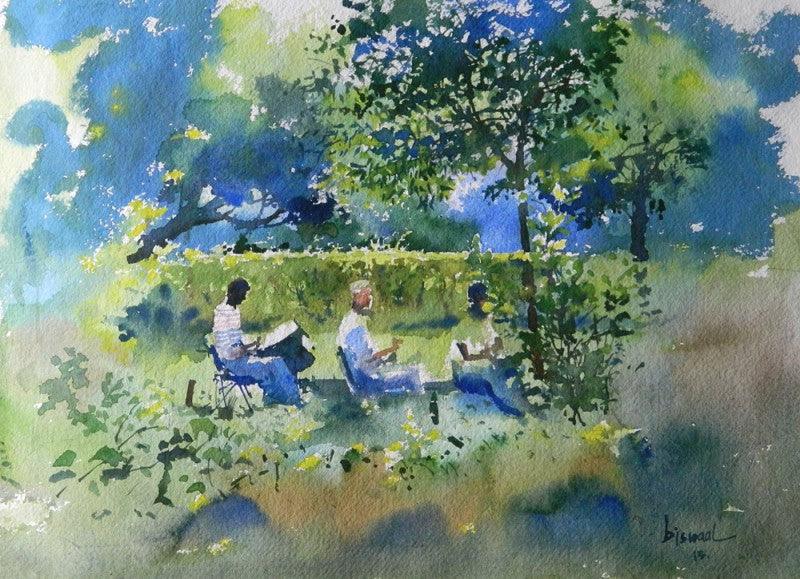 Nature watercolor painting titled 'The Musicians', 14x20 inches, by artist Bijay Biswaal on Paper