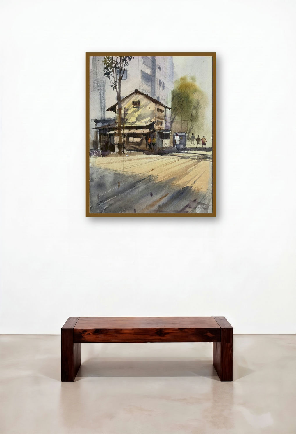 The Street 2 (Cityscape Glimpse) by artist Prasad Thite displayed in a Designer Hotel Lobby