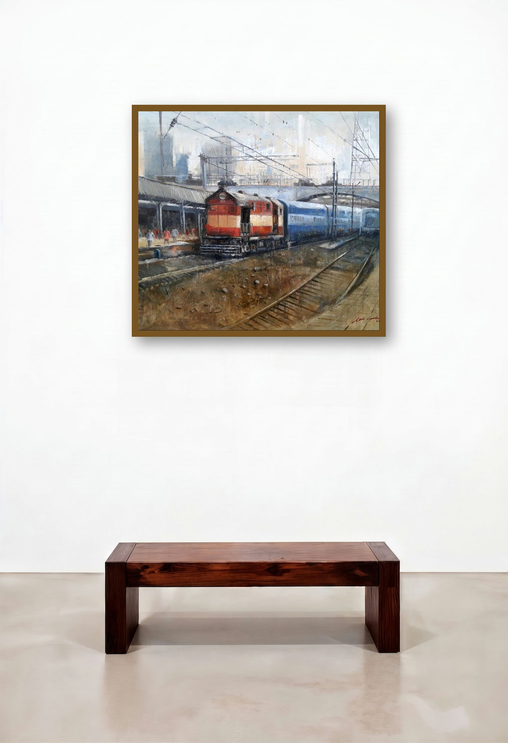 The Train (Departing Train) by artist Atul Gendle displayed in a Eclectic Study
