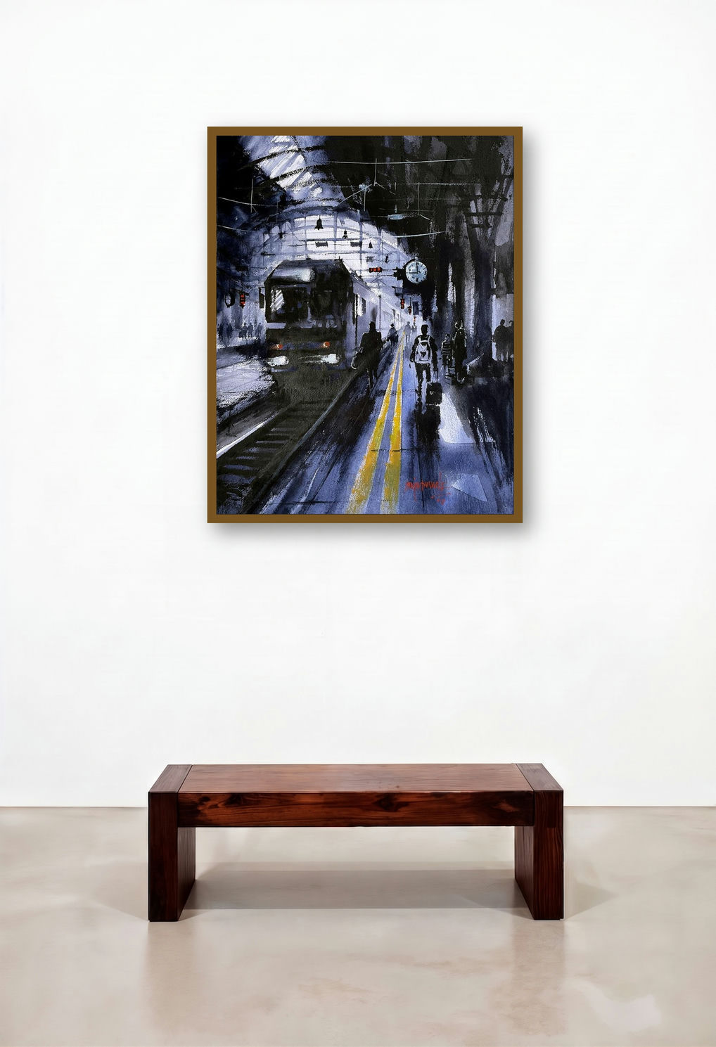 The Train (Departures and Arrivals) by artist S Dhawale displayed in a Industrial Hallway