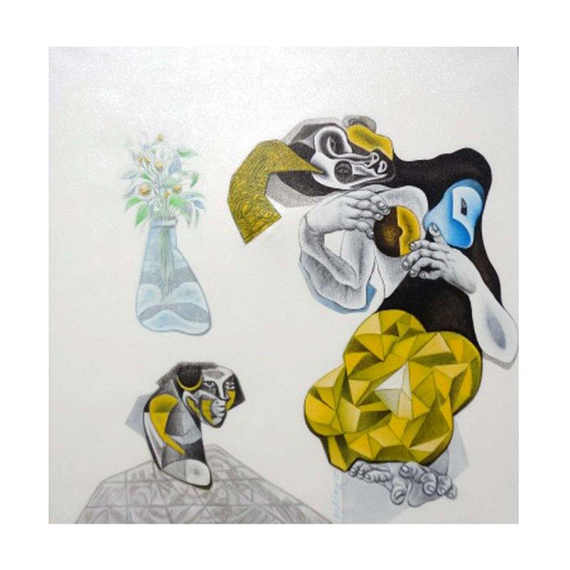 Folk Art acrylic painting titled 'The Women', 24x24 inches, by artist Mahesh Pal Gobra on canvas