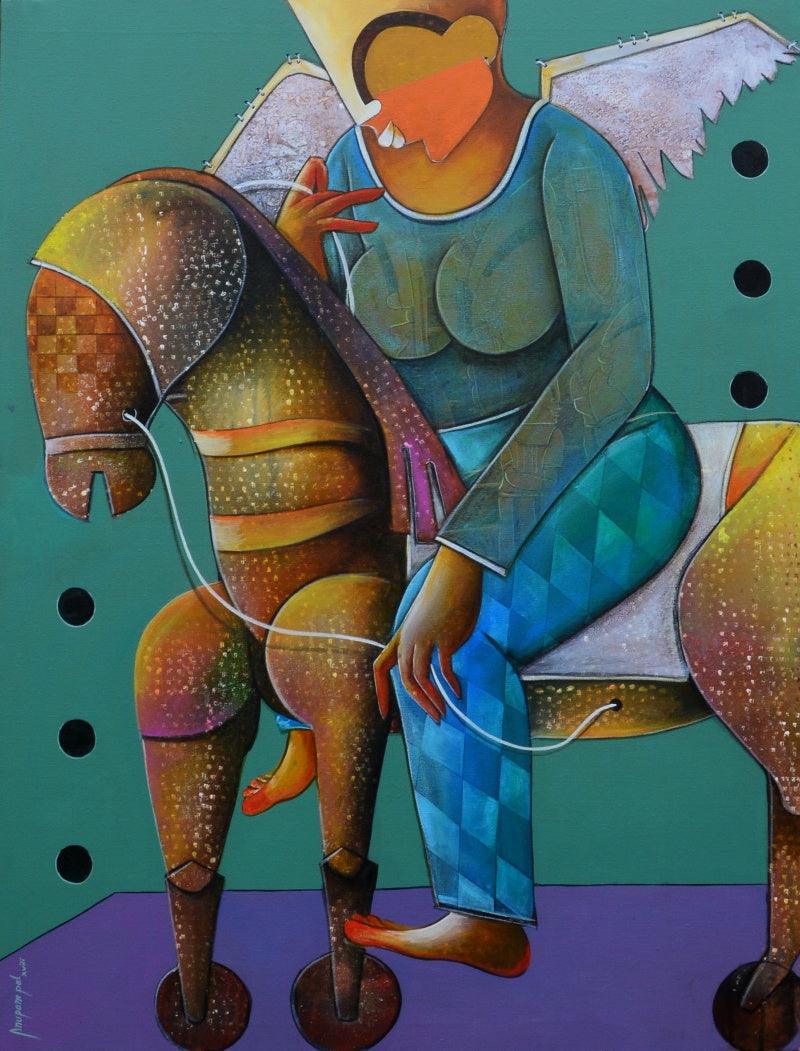 contemporary acrylic painting titled 'The journey of dreams', 48x36 inches, by artist Anupam Pal on canvas