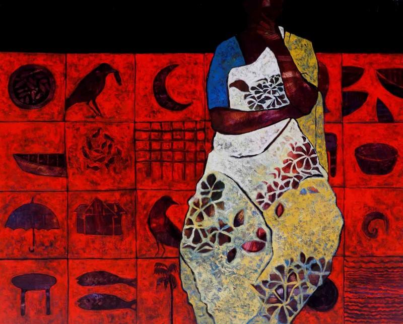 Lifestyle acrylic painting titled 'Thinker', 48x60 inches, by artist Harshada Kolapkar on Canvas