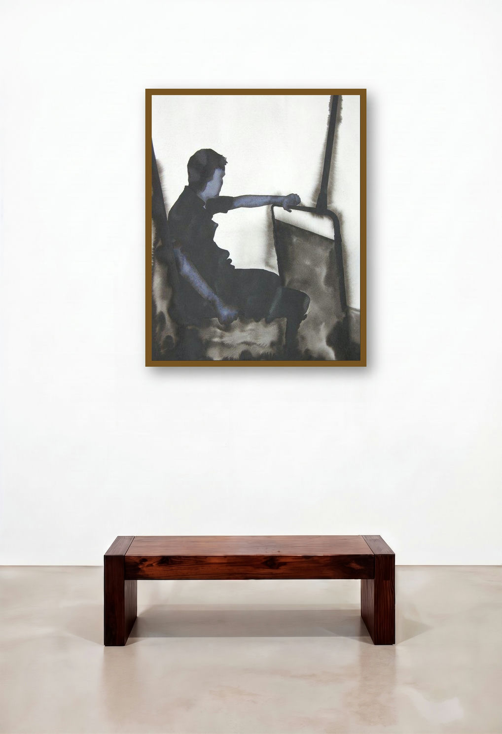 Thinking (Introspection: A Figurative Composition) by artist Manish Sutar displayed in a Minimalist Foyer